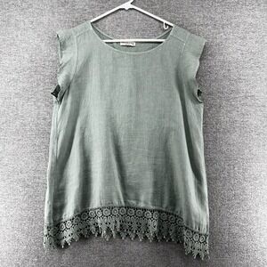 Terzo Millennio Linen Top Women Size Large Green Summer Made Italy